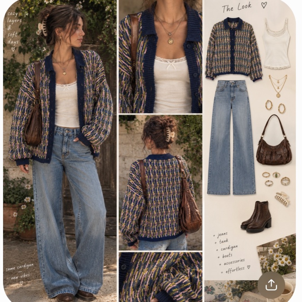 VANS Vintage Style 90’s Grunge Chunky Striped Navy Knit Button-Up Cardigan (M/L)